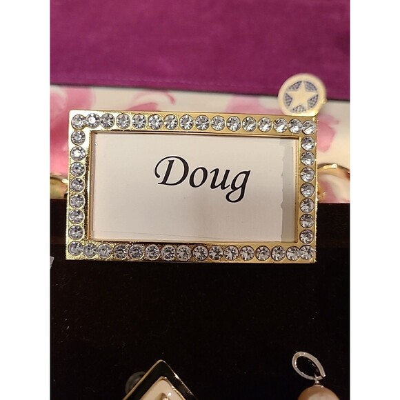 6 Metal Dinner Place Card & Napkin Ring Holders Combination Gold Frame Set - Picture 2 of 8